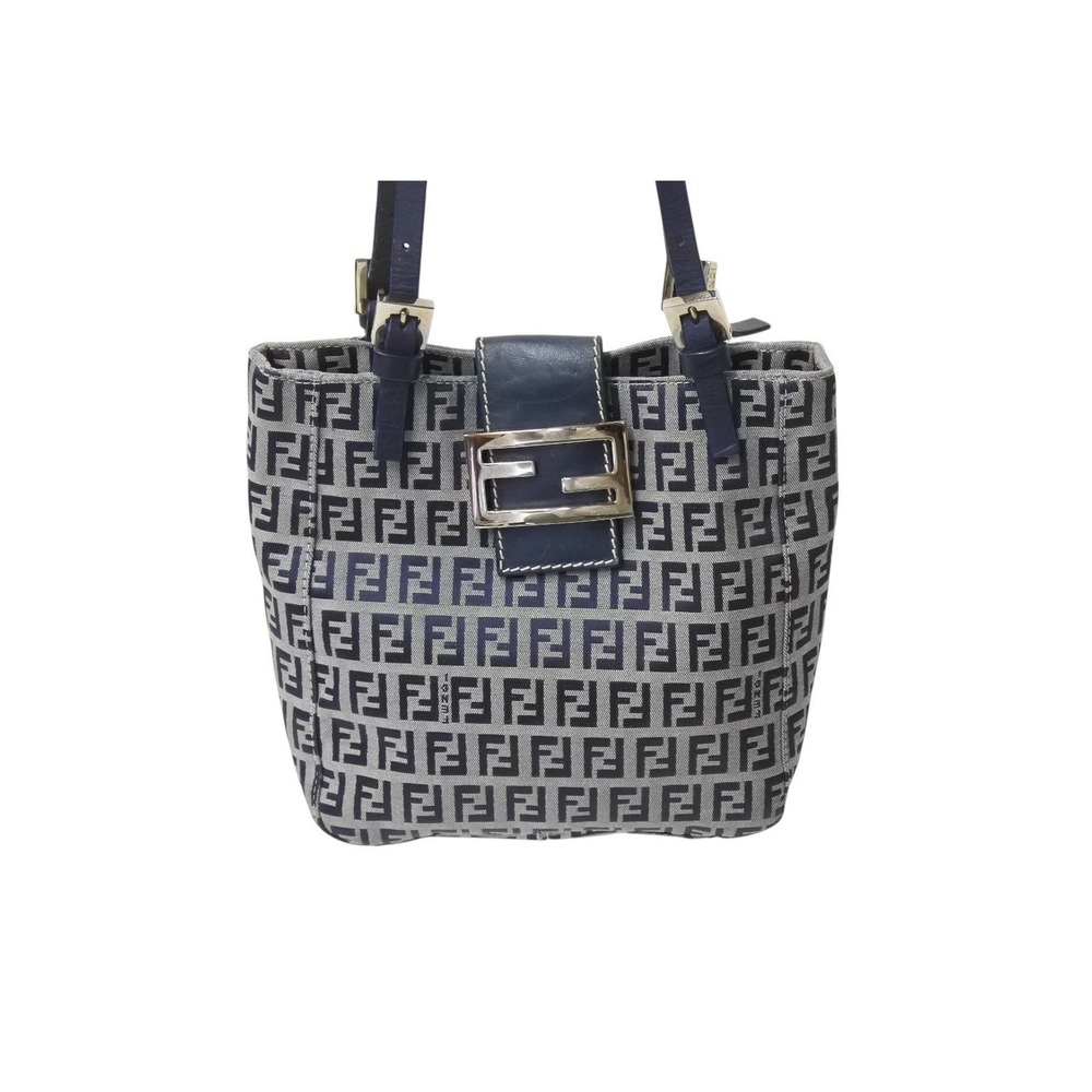 Fendi Blue Navy Mamma Bucket Zucchino Bag Tote Canvas